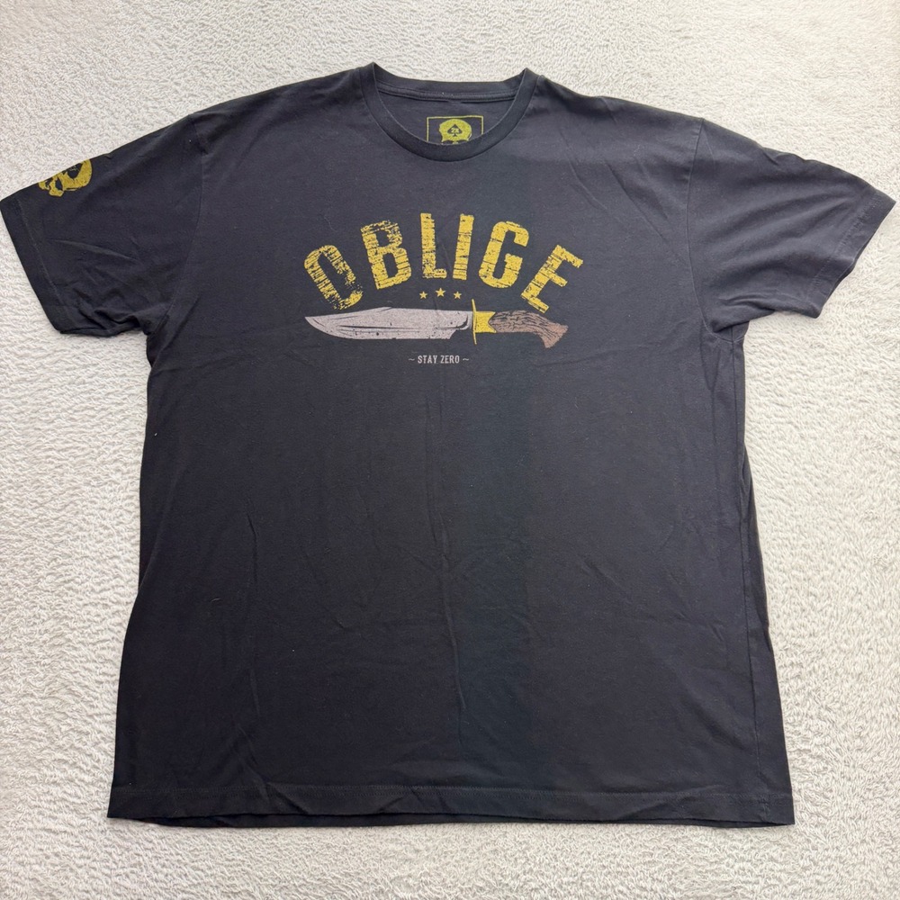 Zero Foxtrot Oblige Stay Zero Black Graphic T-Shirt Mens 2XL Military Tactical